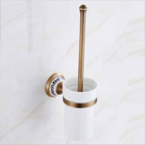 Toilet Brush with Holder,Antique Brass Ceramics Wall Mounted Rubber Painted Toilet Bowl Brush and Holder for Bathroom