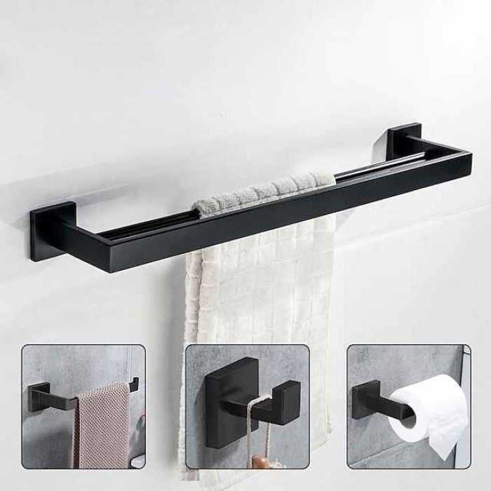 Bathroom Hardware Set 4 Pieces, SUS304 Stainless Steel Wall Mounted Bathroom Accessories, Include Robe Hook, Toilet Paper Holder, Towel Holder, Towel Bar