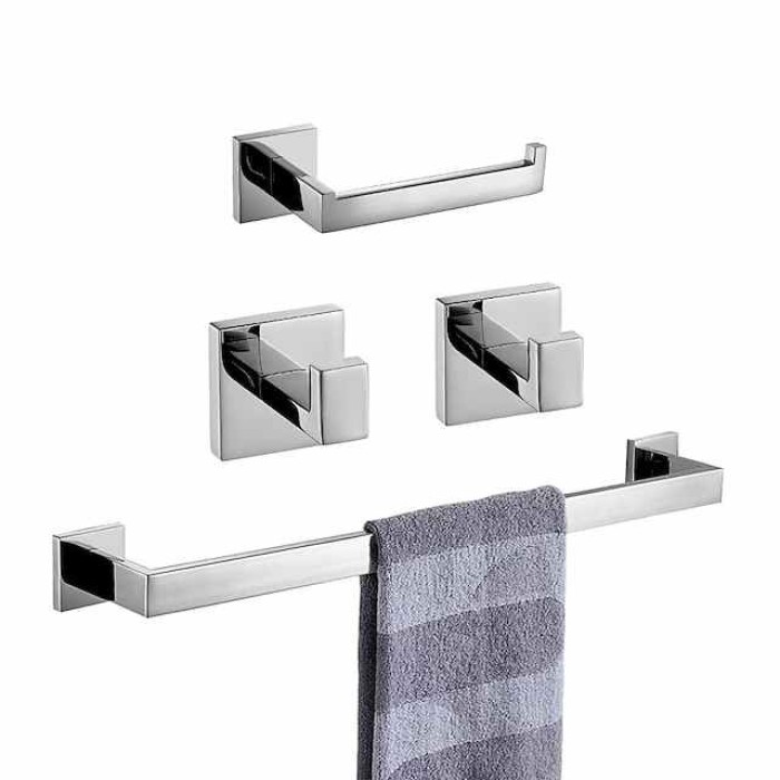 Bathroom Hardware Set 4 Pieces, SUS304 Stainless Steel Remodeled Wall Mounted Bathroom Accessories, Include 2 Robe Hook,1 Towel Bar,1 Toilet Paper Holder