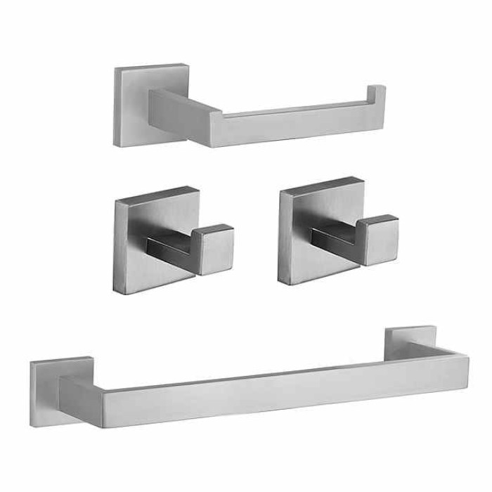 Bathroom Hardware Set 4 Pieces, SUS304 Stainless Steel Remodeled Wall Mounted Bathroom Accessories, Include 2 Robe Hook,1 Towel Bar,1 Toilet Paper Holder