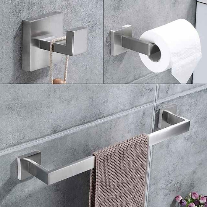 Bathroom Hardware Set 4 Pieces, SUS304 Stainless Steel Remodeled Wall Mounted Bathroom Accessories, Include 2 Robe Hook,1 Towel Bar,1 Toilet Paper Holder