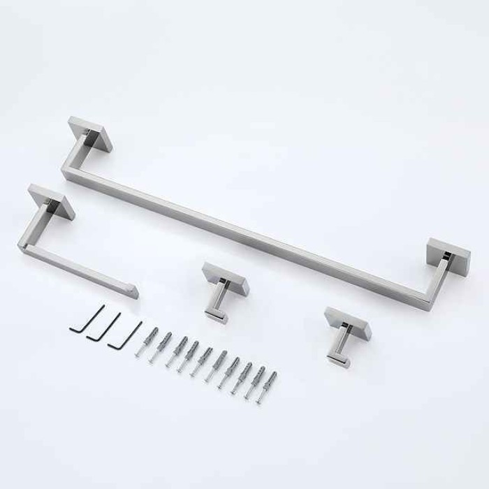 Bathroom Hardware Set 4 Pieces, SUS304 Stainless Steel Remodeled Wall Mounted Bathroom Accessories, Include 2 Robe Hook,1 Towel Bar,1 Toilet Paper Holder