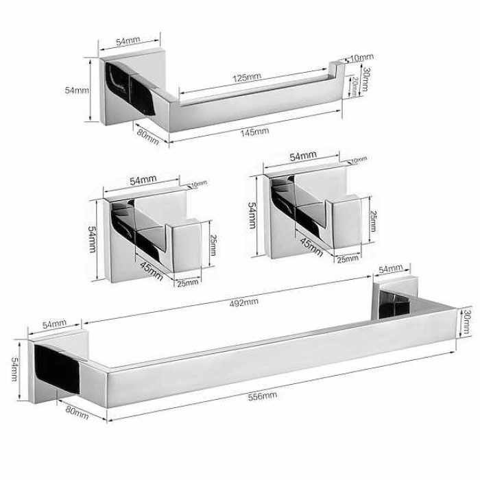 Bathroom Hardware Set 4 Pieces, SUS304 Stainless Steel Remodeled Wall Mounted Bathroom Accessories, Include 2 Robe Hook,1 Towel Bar,1 Toilet Paper Holder