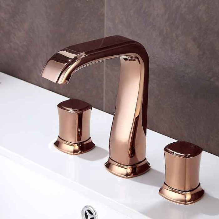 Bathroom Sink Faucet - Widespread Chrome / Oil-rubbed Bronze / Gold Widespread Two Handles Three HolesBath Taps / Vintage / Rose Gold / Black / Painted Finishes / Multi-Ply