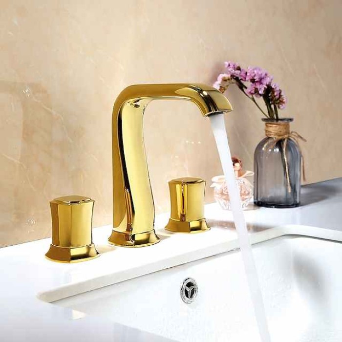 Bathroom Sink Faucet - Widespread Chrome / Oil-rubbed Bronze / Gold Widespread Two Handles Three HolesBath Taps / Vintage / Rose Gold / Black / Painted Finishes / Multi-Ply