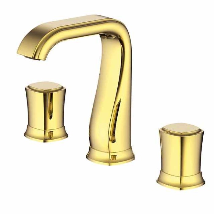 Bathroom Sink Faucet - Widespread Chrome / Oil-rubbed Bronze / Gold Widespread Two Handles Three HolesBath Taps / Vintage / Rose Gold / Black / Painted Finishes / Multi-Ply