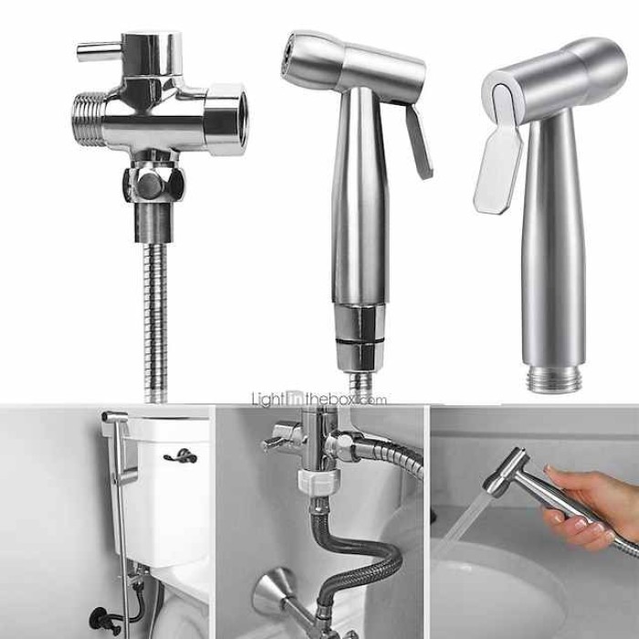 Stainless Steel Handheld Bidet Hot and Cold Mixing Valve Toilet Bow Cleaning Set Bidet Sprayer Faucet Balcony Cleaning Accessories washlet