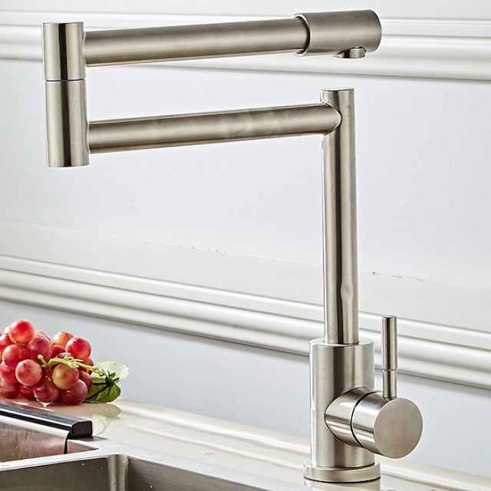 Kitchen faucet - Single Handle One Hole Nickel Brushed Pot Filler Free Standing Contemporary Kitchen Taps