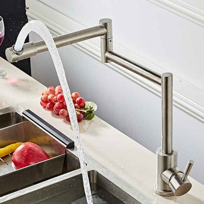 Kitchen faucet - Single Handle One Hole Nickel Brushed Pot Filler Free Standing Contemporary Kitchen Taps