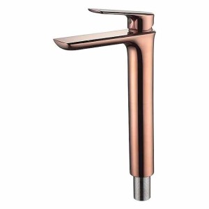 Rose Gold Brass Bathroom Sink Mixer Faucet Tall, Single Handle Basin Taps with Cold and Hot Hose