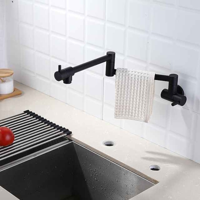 Kitchen Faucet,Wall Mounted Pot Filler Black Single Handle One Hole Multi-Ply Pot Filler Foldable Contemporary Kitchen Taps