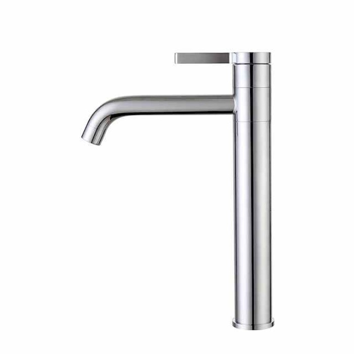 Bathroom Sink Mixer Faucet Tall, 360 Swivel Single Rotatable Handle Mono Basin Taps Deck Mounted, Washroom Monobloc Vessel Tap with Cold Hot Hose Chrome Golden Black