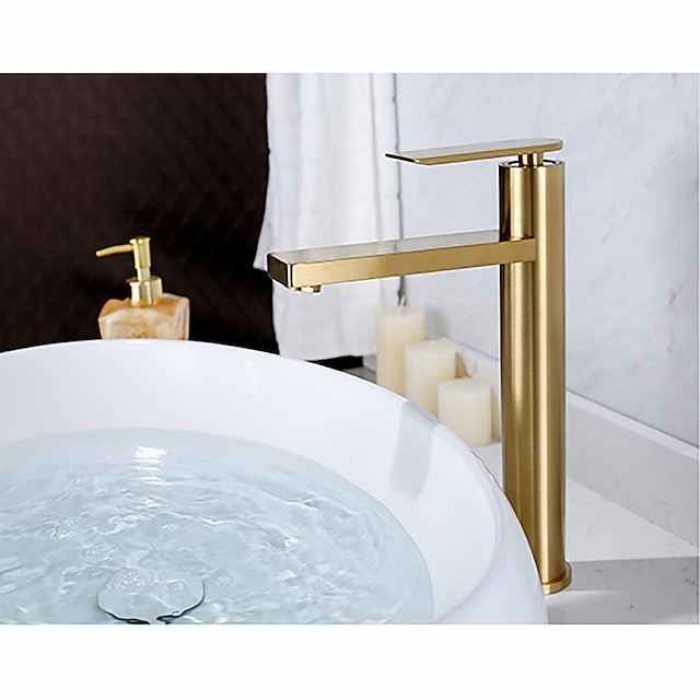 Bathroom Sink Faucet - Single Brushed Gold Centerset Single Handle One HoleBath Taps