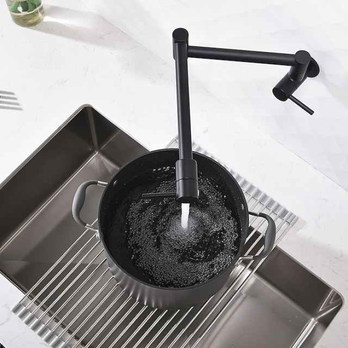 Kitchen Faucet,Wall Mounted Pot Filler Two Handles One Hole Chrome/Oil-rubbed Bronze/Nickel Brushed Foldable Pot Filler Wall Mounted Contemporary Kitchen Taps with Cold Water Only