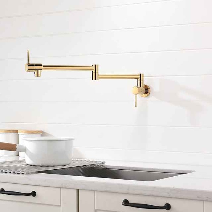 Kitchen Faucet,Wall Mounted Pot Filler Two Handles One Hole Chrome/Oil-rubbed Bronze/Nickel Brushed Foldable Pot Filler Wall Mounted Contemporary Kitchen Taps with Cold Water Only