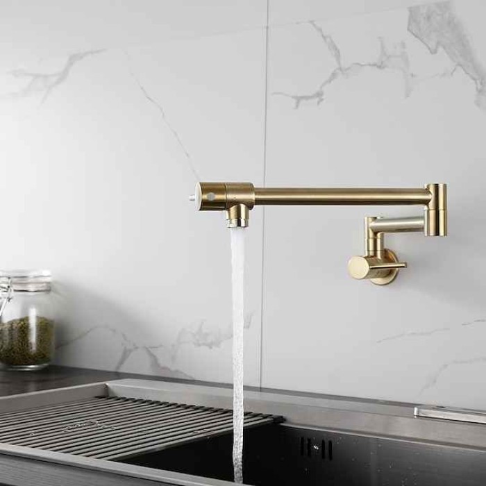 Kitchen Faucet,Wall Mounted Pot Filler Two Handles One Hole Chrome/Oil-rubbed Bronze/Nickel Brushed Foldable Pot Filler Wall Mounted Contemporary Kitchen Taps with Cold Water Only