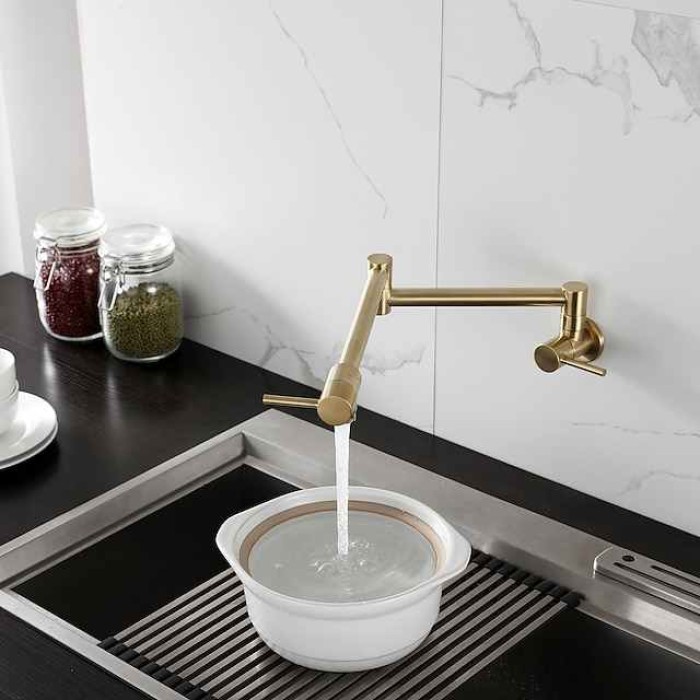 Kitchen Faucet,Wall Mounted Pot Filler Two Handles One Hole Chrome/Oil-rubbed Bronze/Nickel Brushed Foldable Pot Filler Wall Mounted Contemporary Kitchen Taps with Cold Water Only