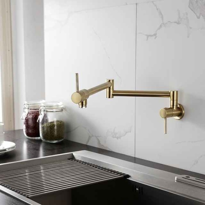 Kitchen Faucet,Wall Mounted Pot Filler Two Handles One Hole Chrome/Oil-rubbed Bronze/Nickel Brushed Foldable Pot Filler Wall Mounted Contemporary Kitchen Taps with Cold Water Only