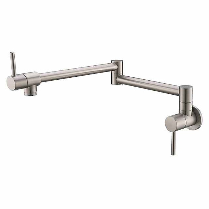 Kitchen Faucet,Wall Mounted Pot Filler Two Handles One Hole Chrome/Oil-rubbed Bronze/Nickel Brushed Foldable Pot Filler Wall Mounted Contemporary Kitchen Taps with Cold Water Only