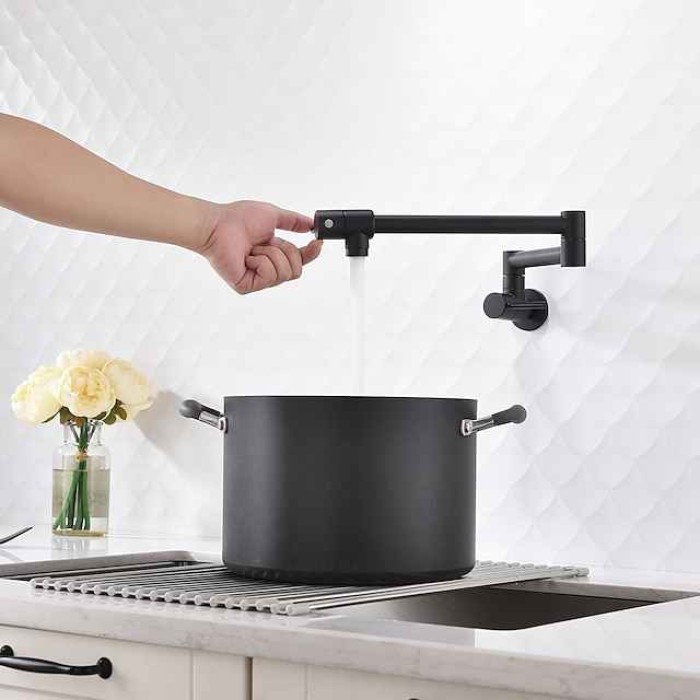 Kitchen Faucet,Wall Mounted Pot Filler Two Handles One Hole Chrome/Oil-rubbed Bronze/Nickel Brushed Foldable Pot Filler Wall Mounted Contemporary Kitchen Taps with Cold Water Only