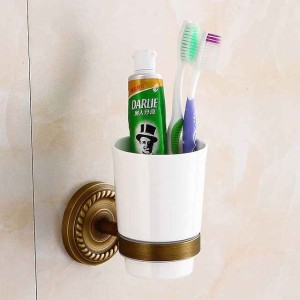 Toothbrush Holder & Cup  Set,Antique Brass Wall Mounted Toothbrush Storage for Bathroom