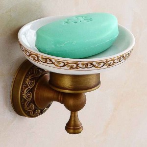 Soap Dishes Holders Creative Antique Brass and Ceramic Bathroom Electroplated Wall Mounted 1pc