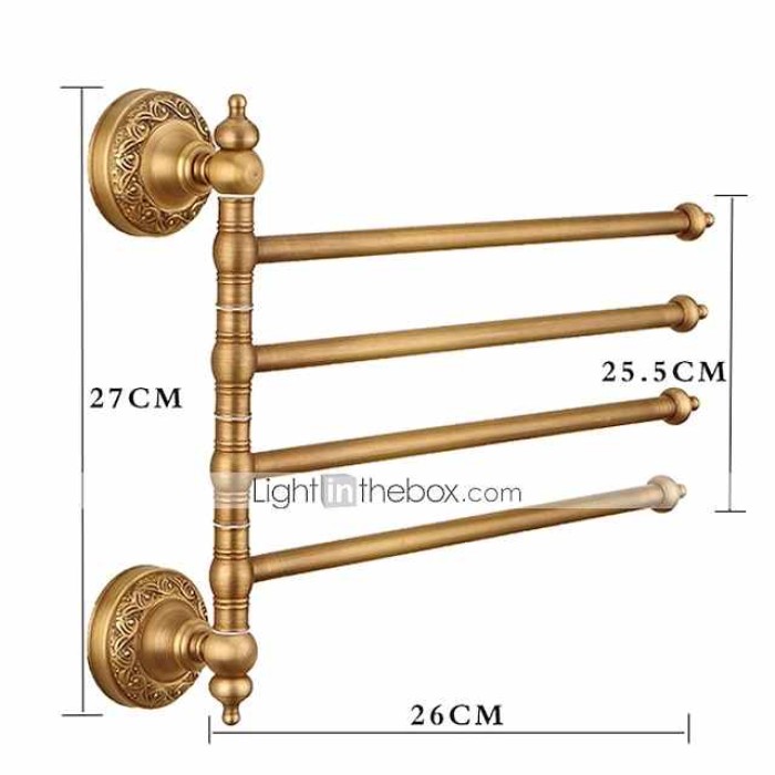 Multifunction Towel Rack Electroplated Brass Bathroom Shelf with 4 Rods Wall Mounted 1pc