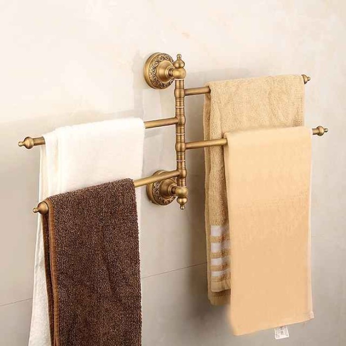 Multifunction Towel Rack Electroplated Brass Bathroom Shelf with 4 Rods Wall Mounted 1pc