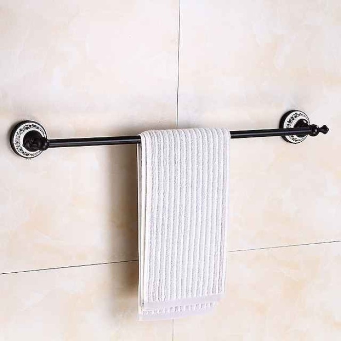 Multifunction Towel Bar Antique Brass and Ceramic Printing Bathroom Shelf Single Rod Wall Mounted Electroplated