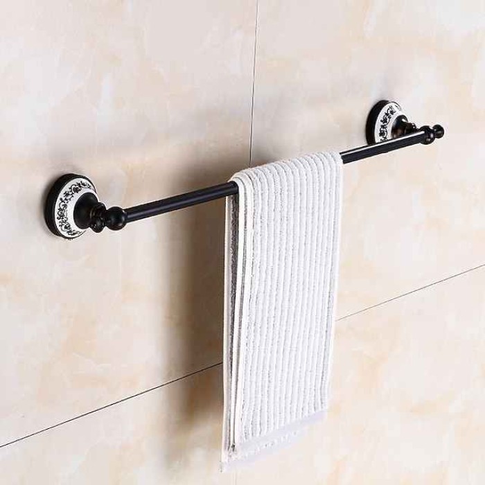 Multifunction Towel Bar Antique Brass and Ceramic Printing Bathroom Shelf Single Rod Wall Mounted Electroplated