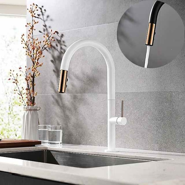 Kitchen Faucet,Rotatable Pull-out/­Pull-down Brass High Arc Nickel Brushed/Painted Finishes Single Handle One Hole Kitchen Taps with Hot and Cold Switch