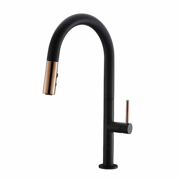 Kitchen Faucet,Rotatable Pull-out/­Pull-down Brass High Arc Nickel Brushed/Painted Finishes Single Handle One Hole Kitchen Taps with Hot and Cold Switch