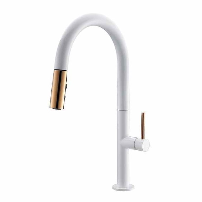 Kitchen Faucet,Rotatable Pull-out/­Pull-down Brass High Arc Nickel Brushed/Painted Finishes Single Handle One Hole Kitchen Taps with Hot and Cold Switch