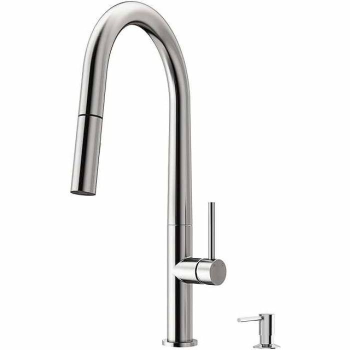 Kitchen Faucet,Rotatable Pull-out/­Pull-down Brass High Arc Nickel Brushed/Painted Finishes Single Handle One Hole Kitchen Taps with Hot and Cold Switch