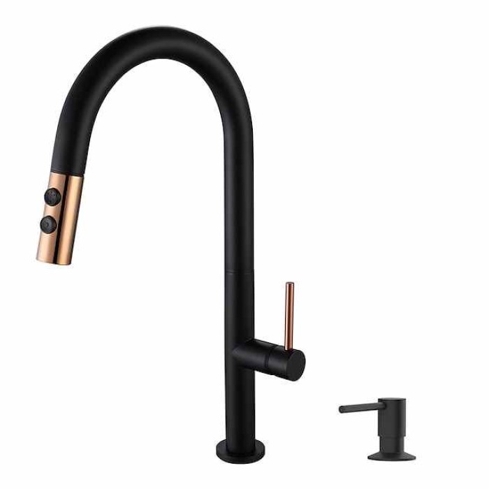 Kitchen Faucet,Rotatable Pull-out/­Pull-down Brass High Arc Nickel Brushed/Painted Finishes Single Handle One Hole Kitchen Taps with Hot and Cold Switch