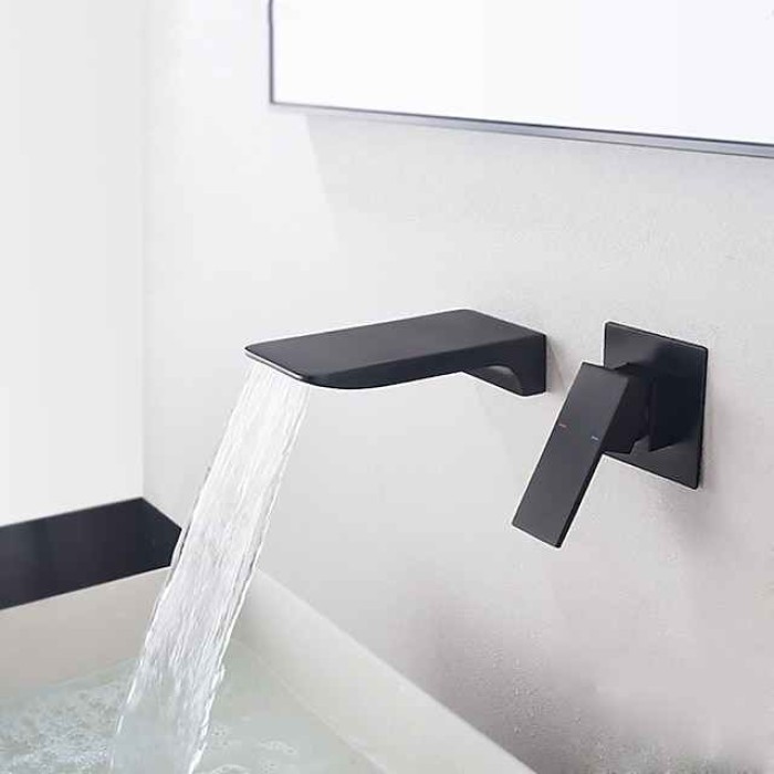 Bathroom Sink Faucet - Wall Mount / Waterfall Painted Finishes Wall Mounted Single Handle Two HolesBath Taps