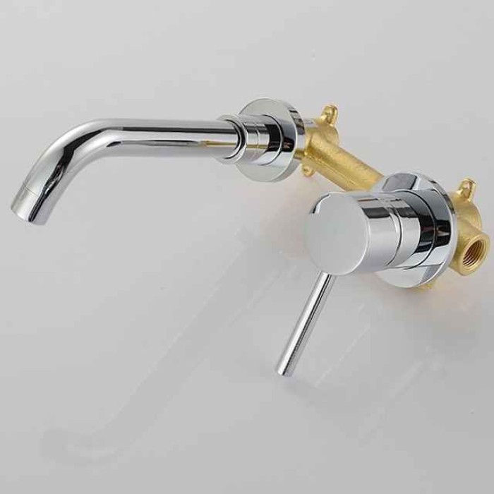 Wall Mounted Bathroom Faucet,Brass Electroplated Widespread Single Handle One Hole Rotatable Bathroom Sink Faucet with Hot and Cold Switch