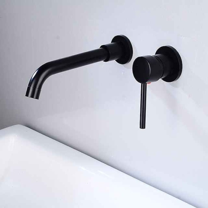 Wall Mounted Bathroom Faucet,Brass Electroplated Widespread Single Handle One Hole Rotatable Bathroom Sink Faucet with Hot and Cold Switch