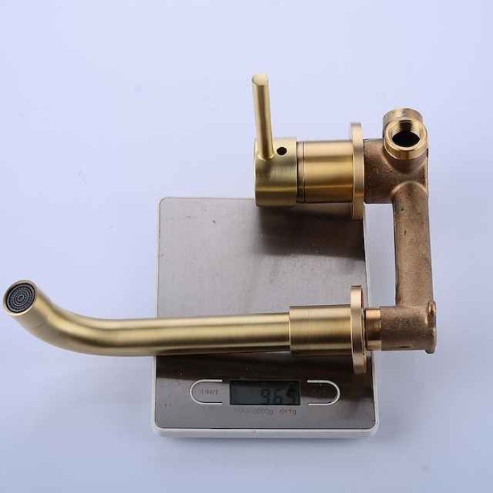 Wall Mounted Bathroom Faucet,Brass Electroplated Widespread Single Handle One Hole Rotatable Bathroom Sink Faucet with Hot and Cold Switch