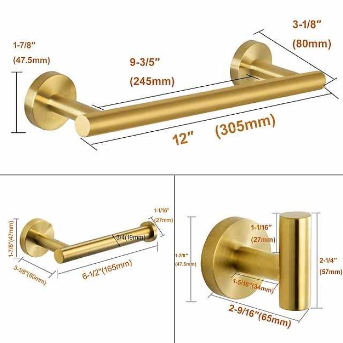 Bathroom Accessory Set Include Towel Bar Toilet Paper Holder and Robe Hook New Design Stainless Steel Wall Mounted