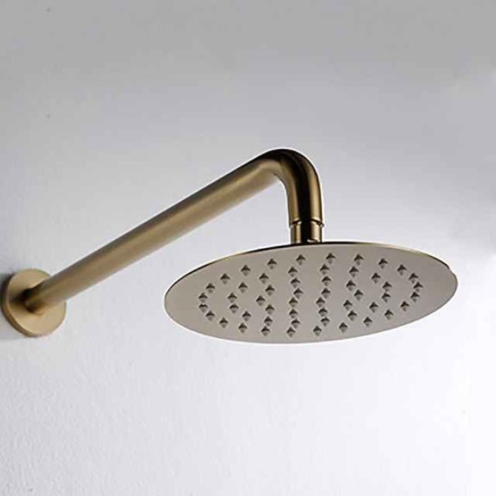 Round Golden Shower System Faucet Set Rainfall Shower Head 8 inch,  Rough In Valve and Trim Kit Combo Kit, High Pressure Heldhead Wall Mounted for Bath Bathroom