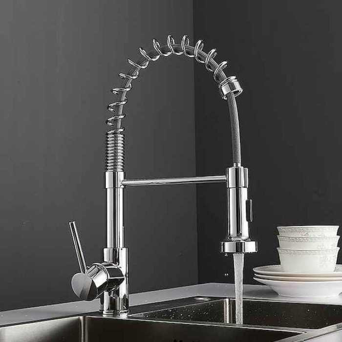 Single Handle Kitchen Faucet, Electroplated One Hole Pull Out Standard Spout/Centerset, Brasss Contemporary Kitchen Faucet