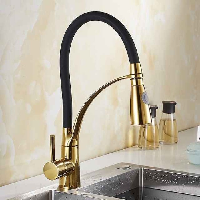 Single Handle Kitchen Faucet, Electroplated One Hole Pull Out/Centerset/Tall/­High Arc, Brass Kitchen Faucet