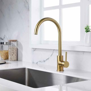 Kitchen Faucet,Single Handle Golden One Hole Rotatable Electroplated Centerset Contemporary Zinc Alloy Handle Kitchen Taps with Hot and Cold Water