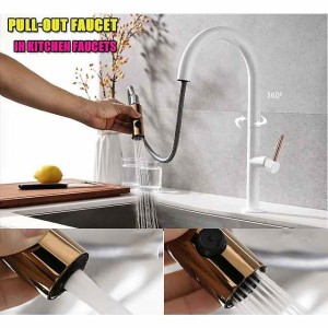 Kitchen Sink Mixer Faucet with Pull Out Sprayer Contemporary, 360 Rotatable Pull Down Single Handle One Hole High Arc Antique Kitchen Taps, Adjustable Cold and Hot Water Hose