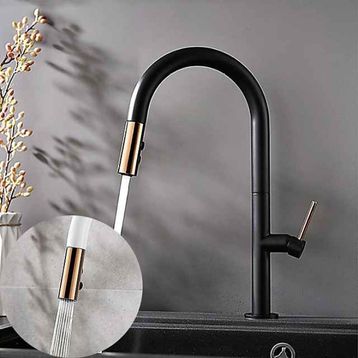 Kitchen Sink Mixer Faucet with Pull Out Sprayer Contemporary, 360 Rotatable Pull Down Single Handle One Hole High Arc Antique Kitchen Taps, Adjustable Cold and Hot Water Hose