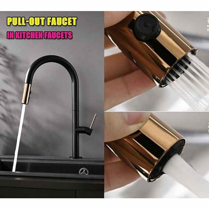 Kitchen Sink Mixer Faucet with Pull Out Sprayer Contemporary, 360 Rotatable Pull Down Single Handle One Hole High Arc Antique Kitchen Taps, Adjustable Cold and Hot Water Hose