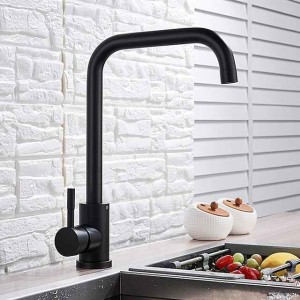 Stainless Steel Kitchen Sink Mixer Faucet, 360 Swivel Single Handle Kitchen Taps Deck Mounted, with Hot and Cold Water Hose Vessel Taps