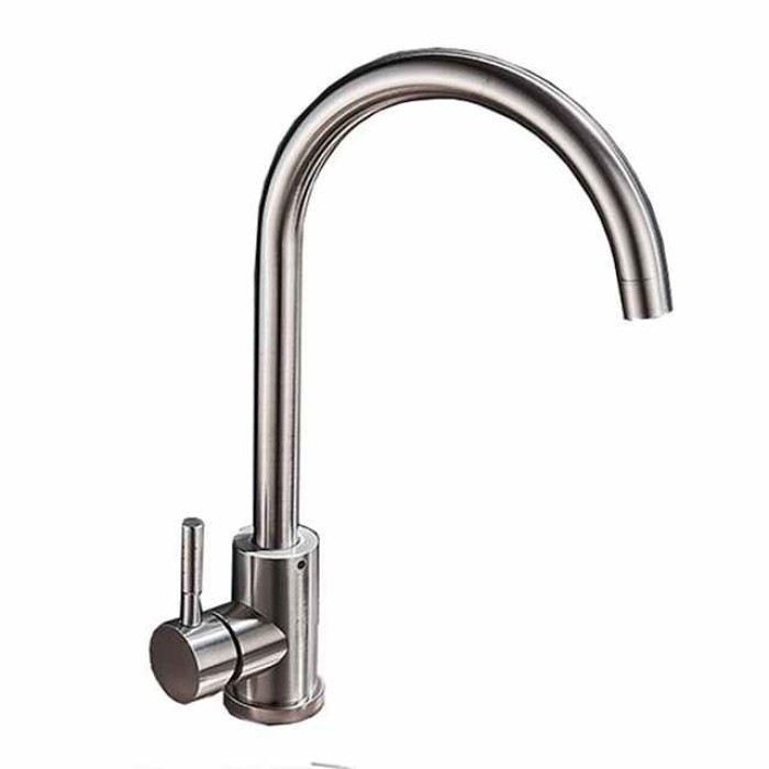 Stainless Steel Kitchen Sink Mixer Faucet, 360 Swivel Single Handle Kitchen Taps Deck Mounted, with Hot and Cold Water Hose Vessel Taps