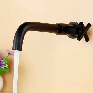 Bathroom Faucet Single Handle Matte Black Wall Installation One Hole Standard Spout Zinc Alloy Bathroom Faucet with Cold Water Only